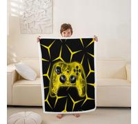 feelingyou Gamepad Kids Throw Blanket,Flame Gaming Geometric Console Bed Blanket,Video Games Controller Girls Boys Sofa Decor,Yellow Black Fuzzy Blanket,Baby Size (30 x 39 Inches)