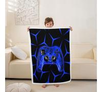 feelingyou Gamepad Kids Throw Blanket,Video Games Controller Geometric Bed Blanket,Flame Console Gaming Girls Boys Sofa Decor,Dark Blue Black Fuzzy Blanket,Queen Size (90 x 90 Inches)