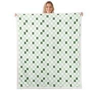 feelingyou Geometric Checkerboard Kids Throw Blanket,Checkered Plaid Grid Patchwork Bed Blanket,Abstract Art Modern Girls Boys Sofa Decor,Green Fuzzy Blanket,Throw Size (50 x 60 Inches)