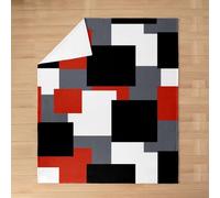 feelingyou Geometric Checkered Kids Flannel Blanket,Abstract Plaid Checkered Patchwork Bed Blanket,Simple Artwork Girls Boys Sofa Decor,Red Grey Fuzzy Blanket,Queen Size (90 x 90 Inches)