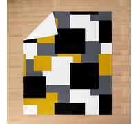 feelingyou Geometric Checkered Kids Flannel Blanket,Abstract Plaid Grid Artwork Bed Blanket,Modern Trendy Patch Girls Boys Sofa Decor,Yellow Grey Fuzzy Blanket,Queen Size (90 x 90 Inches)