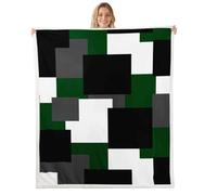 feelingyou Geometric Checkered Kids Throw Blanket,Abstract Plaid Grid Artwork Bed Blanket,Modern Trendy Patch Girls Boys Sofa Decor,Black Green Fuzzy Blanket,Queen Size (90 x 90 Inches)