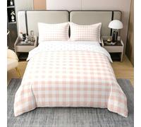 feelingyou Geometric Gingham Duvet Cover Set 100% Cotton Boho Plaid Grid Single Size Bedding Sets Checkered Square Comforter Cover for Kids White Orange Bedding with 1 Pillowcase(No Comforter)