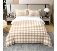 feelingyou Geometric Grid Duvet Cover Set 100% Cotton Boho Gingham Double Size Bedding Sets Modern Plaid Checkered Comforter Cover for Kids Brown Bedding with 2 Pillowcases(No Comforter)