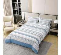 feelingyou Geometric Line Duvet Cover Set Double Size 100% Cotton,Simple Stripe Patchwork Classic Kids Bedding Set,Modern Abstract Y2K Retro Room Decor,Grey Blue Quilt Cover,2 Pillowcases(No Filler)
