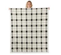 feelingyou Geometric Plaid Grid Kids Throw Blanket,Abstract Square Patchwork Artwork Bed Blanket,Checkerboard Checkered Line Girls Boys Sofa Decor,Black Beige Fuzzy Blanket,Baby Size (30 x 39 Inches)