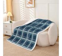 feelingyou Geometric Plaids Kids Throw Blanket,Buffalo Grid Check Patchwork Bed Blanket,Square Gingham Artwork Girls Boys Sofa Decor,Dark Blue Fuzzy Blanket,Queen Size (90 x 90 Inches)