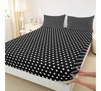 feelingyou Geometric Polka Dot Kids Double Size Fitted Sheet,Abstract Geometry Patchwork Boys Girls Bed Sheet,Modern Artwork Fashion Simple Room Decor,Black White Bedding Set,2 Pillowcases(No Flat)