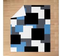 feelingyou Geometric Square Kids Flannel Blanket,Abstract Plaid Grid Checkered Bed Blanket,Modern Simple Fashion Girls Boys Sofa Decor,Chic Blue Fuzzy Blanket,Queen Size (90 x 90 Inches)