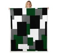 feelingyou Geometric Square Kids Throw Blanket,Abstract Plaid Grid Checkered Bed Blanket,Modern Simple Art Girls Boys Sofa Decor,Green Black Fuzzy Blanket,Queen Size (90 x 90 Inches)