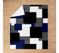 feelingyou Geometric Squares Kids Flannel Blanket,Checkered Plaid Grid Artwork Bed Blanket,Modern Abstract Girls Boys Sofa Decor,Dark Blue Fuzzy Blanket,Queen Size (90 x 90 Inches)