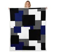 feelingyou Geometric Squares Kids Throw Blanket,Checkered Plaid Grid Artwork Bed Blanket,Modern Abstract Girls Boys Sofa Decor,Dark Blue Fuzzy Blanket,Queen Size (90 x 90 Inches)