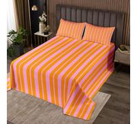 feelingyou Geometric Stripe Kids Bedspread Double Size,Y2K Retro Lines Classic Coverlet Set,Girls Boys Room Decor,Modern Simple Art Abstract Quilted Coverlet,Pink Orange Bedding Quilt,2 Pillowcases