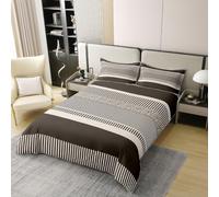 feelingyou Geometric Stripes Kids Bedding Set Super King Size 100% Cotton,Modern Classic Line Patchwork Duvet Cover Set，Mid Century Minimalist Quilt Cover,Brown,2 Pillowcases(No Comforter)