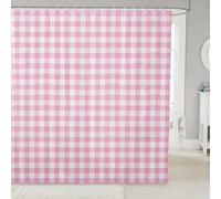 feelingyou Geometry Plaid Shower Curtain Boho Gingham Lines Shower Curtain for Kids Girls Boys Grid Checkered Bath Curtains with 12 Hooks Suits Pink White Waterproof Curtains 72" W x 84" L