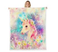 feelingyou Girly Unicorn Blanket Rainbow Glitter Ombre Throw Blanket for Kids Rustic Country Style Super Soft Wrinkle Sherpa Blanket Watercolor Flower Throw 50x60 Inch Living Room Decor Blanket