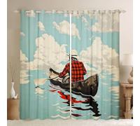 feelingyou Go Boating Blackout Curtains,Rowing Boat Lake Adventure Window Drapes,Row Paddle Cloud Natural Nursery Bedroom Playroom Decor,Teal 2 Panel Sets,66x90L