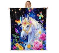feelingyou Gorgeous Horse Throw Blanket Colorful Flowers Gradient Butterfly Fuzzy Blanket for Kids Teens Adults Starry Galaxy Dreamy Wild Animal Fleece Blanket for Party Sofa 30x40