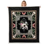 feelingyou Gothic Crow Skull Flannel Blanket,Halloween Moth Skeleton Bedroom Living Room Soft Cozy Fleece,Retro Flowers Leaves Printed Blankets Decor for Bed Couch Sofa,Baby 30"x40"