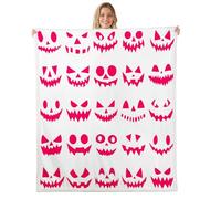 feelingyou Gothic Ghost Face Plush Throw Blanket,Spooky Pumpkin Lantern Flannel Fleece Blanket for Boys Girls Teens All Season,Happy Halloween Bed Blankets Room Decor 90x90,White Red