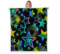 feelingyou Gradient Stars Throw Blanket Colorful Rainbow Stars Decor Fleece Blanket for Kids Teens Adults Street Art Hearts Graffiti Fuzzy Blanket for Bed Party Office Twin 60x80