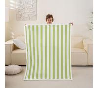 feelingyou Green White Stripes Kids Throw Blanket,Retro Abstract Aesthetic Bed Blanket,Striped Modern Geometric Lines Girls Boys Sofa Decor,Classic Simple Fuzzy Blanket,40 x 50 Inches