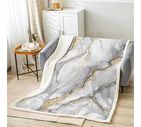 feelingyou Grey Marble Throw Blanket White Grey Gold Glitter Fleece Blanket Abstract Stone Texture Bed Blanket for Kids Boys Teens Room Decor, Marbling Flannel Blanket, Throw Size (50 x 60 Inches)