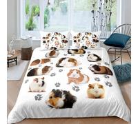 feelingyou Guinea Pig Comforter Cover Set Cute Guinea Pig and Footprint Decor Duvet Cover Cute Animal Bedding Set 2pcs for Kids Soft Polyester Quilt Cover with 1 Pillow Case(No Comforter) Single Size