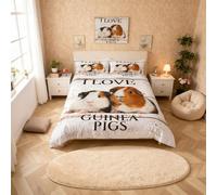 feelingyou Guinea Pigs Bedding Set Single,Kawaii Cute Animal Duvet Cover with 1 Pillow Sham Comforter Cover for Kids Boys,White Wooden Board Quilt Cover Set Decorative 2 Pcs