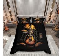 feelingyou Guitar Drum Kit Duvet Cover Double 3D Music Instrument Bedding Set 3pcs Rock Roll Musical Lover Comforter Cover for Boys Room Decor Guitar Bass Quilt Cover,2 Pillowcases(Not Comforter)