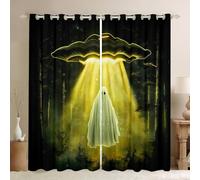feelingyou Halloween Ghost Window Curtain Set of 2 Panels,Universe Alien Ship Window Drapes,Funny Gothic Skull Curtains for Kids Adults Bedroom Decor,66Wx90L