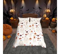 feelingyou Halloween Pumpkin Duvet Cover Single Size,Cartoon Ghost Comforter Cover for Kids Teens Adults Bedroom Decor,Funny Ghost Orange and White Bedding Set 1 Pillowcase,No Comforter