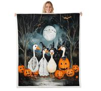 feelingyou Halloween Pumpkins Blanket for Kids Girls Boys,Cute Goose Animal Blankets for Bedroom Sofa Dorm Decor,Natural Pond Botanical Bed Couch Blanket,Queen (90 x 90 Inches),Dark Black Blue