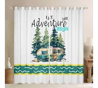 feelingyou Happy Camping RV Blackout Curtains,Camper Trailer Nature Adventure Window Drapes,Pine Tree Rustic Farmhouse Nursery Bedroom Playroom Decor,Country Green 2 Panel Sets,66x72L