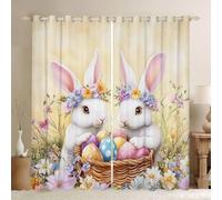 feelingyou Happy Easter Kids Window Curtains,Cute Rabbits Eggs Floral Window Drapes,Flower Rustic Animal Boys Girls Room Decor,Yellow Colorful 2 Panel Sets,46x72L