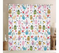 feelingyou Happy Easter Kids Window Curtains,Easter Egg Cute Rabbit Window Drapes,Floral Spring Flowers Boys Girls Room Decor,Colorful 2 Panel Sets,46x72L