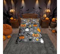feelingyou Happy Halloween Duvet Cover Cot Size,Cute Ghost Black Cat Comforter Cover for Kids Teens Adults Bedroom Decor,Pumpkin Smiling Bat Network Grey Soft Bedding Set 1 Pillowcase,No Comforter