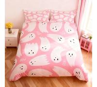 feelingyou Happy Halloween Duvet Cover Single Size,Cartoon Ghost Pink Comforter Cover for Adults Kids Bedroom Decor,Watercolor Print Ultra Soft Decorative Bedding Set 1 Pillowcase,No Comforter