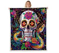 feelingyou Happy Halloween Theme Fleece Blanket,Romantic Rose Skeleton Snake Plush Blanket for Kids Teens,Lovely Room Decor,Aesthetic Funny Flannel Blankets,Twin 60"x80"