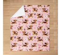 feelingyou Happy Valentine's Day Kids Flannel Blanket,Dachshund Dog Cartoon Pet Animal Bed Blanket,Love Heart Paw Romantic Girls Boys Sofa Decor,Pink Brown Fuzzy Blanket,Queen Size (90 x 90 Inches)