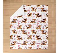 feelingyou Happy Valentine's Day Kids Flannel Blanket,Star Love Heart Dog Paw Romantic Bed Blanket,Dachshund Pet Animal Girls Boys Sofa Decor,Brown Pink Fuzzy Blanket,Throw Size (50 x 60 Inches)