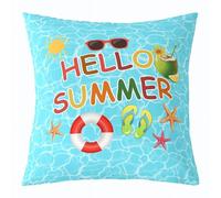 feelingyou Hello Summer Kids Throw Pillow Cover,Sea Cute Starfishes Ocean Double Sides Pillow Case,Coconut Sun Hawaii Coral Home Decor,Colorful Blue Bed Couch Sofa Cushion Cover,1 Pack 16"x16"