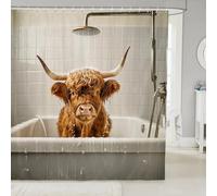 feelingyou Highland Cattle Bathroom Curtain,Farmhouse Animals Cowhide Bathroom Curtains 12 Hooks Suits for Bathtub,Simple Style Bath Curtain for Kids Girls Boys,72" W x 78" L,Light Grey White