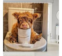 feelingyou Highland Cattle Bathroom Curtain,Rustic Farmhouse Bathroom Curtains 12 Hooks Suits for Bathtub,Cartoon Funny Style Bath Curtain for Kids Girls Boys,72" W x 78" L,Khaki Grey
