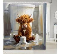 feelingyou Highland Cattle Bathroom Curtain,Rustic Farmhouse Style Bathroom Curtains 12 Hooks Suits for Bathtub,Cute Farm Animals Bath Curtain for Kids Girls Boys,72" W x 84" L,Yellow Dark Grey