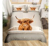 feelingyou Highland Cattle Bedding Set,Farmhouse Animals Cowhide Comforter Cover Set for Kids Girls Boys Room Decor,Simple Style Duvet Cover Breathable(No Comforter),Light Grey White,Super King