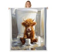 feelingyou Highland Cattle Blanket for Kids Girls Boys,Rustic Farmhouse Style Blankets for Bedroom Sofa Dorm Decor,Cute Farm Animals Bed Couch Blanket,Queen (90 x 90 Inches),Yellow Dark Grey