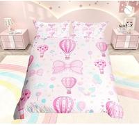 feelingyou Hot Air Balloons Duvet Cover Set Double Size,Bowknot Princess Castle Bedding Set,Girls Women Room Decor,Starry Sky Love Heart Romantic Pink Quilt Cover,2 Pillowcases(No Comforter)