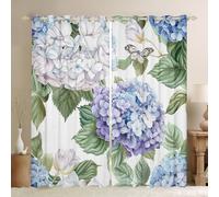 feelingyou Hydrangea Blackout Curtains 2 Panels 66Wx72L 3D Blooming Flowers Garden Plants Window Drapes for Kids Girls Women Wild Butterfly Watercolor Gradient Floral Curtains for Living Room