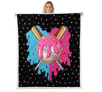 feelingyou Ice Cream Drip Baseball Kids Throw Blanket,Baseball Bat Sport Game Competition Bed Blanket,Geometric Polka Dots Patchwork Girls Boys Sofa Decor,Blue Pink Fuzzy Blanket,40 x 50 Inches